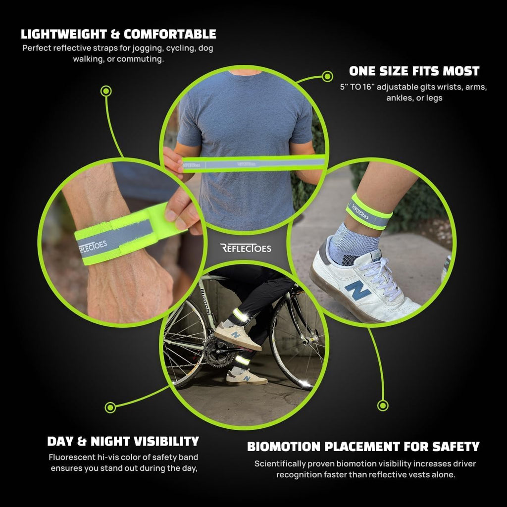 Reflective Bands for Running & Cycling Adjustable High Visibility Ankle & Wrist Straps