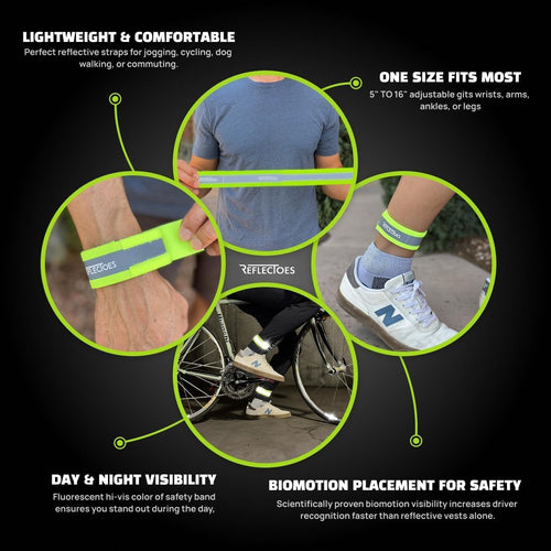 Reflective Bands for Running & Cycling Adjustable High Visibility Ankle & Wrist Straps