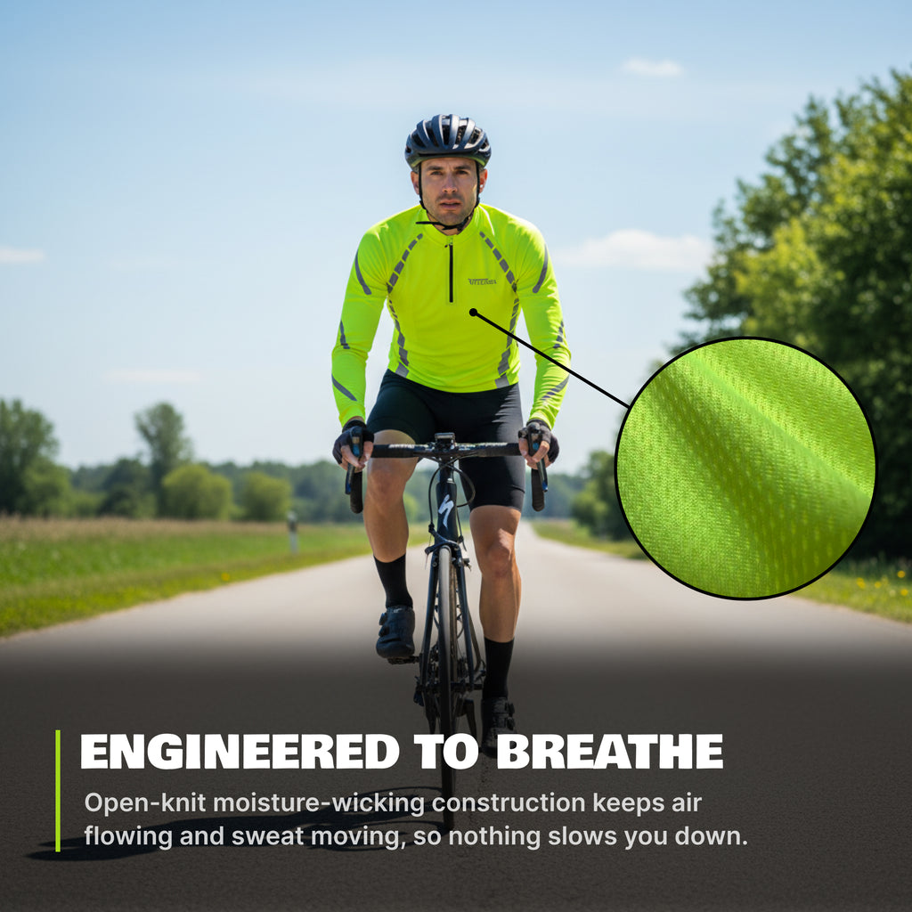 Reflective Half-Zip Cycling Jersey, High Visibility with Retroreflective Sleeves and Pockets