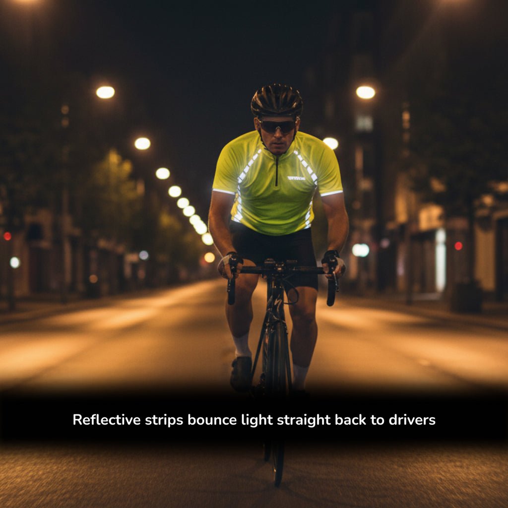 Reflective Cycling Jersey | Half Zip Fluorescent Shirt, 3 Pockets, Long or Short Sleeve