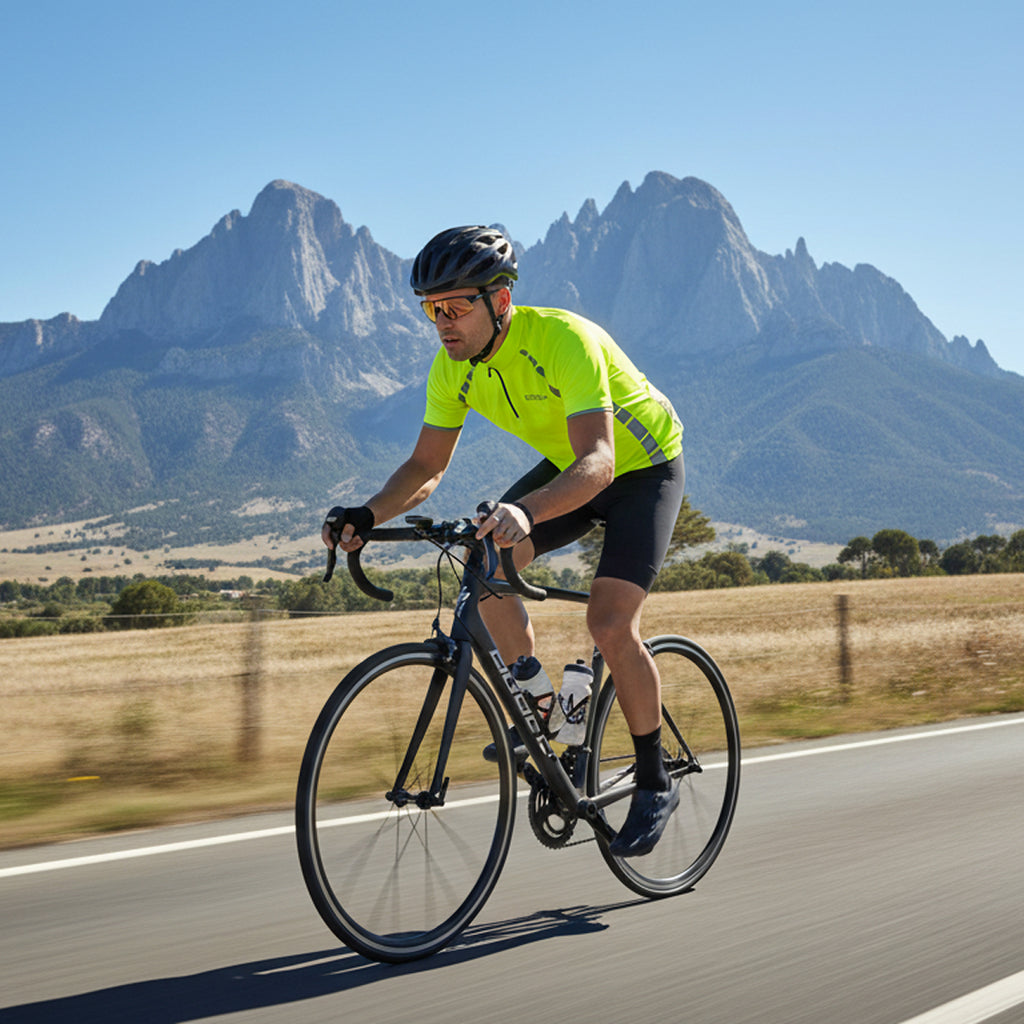 Reflective Cycling Jersey | Half Zip Fluorescent Shirt, 3 Pockets, Long or Short Sleeve