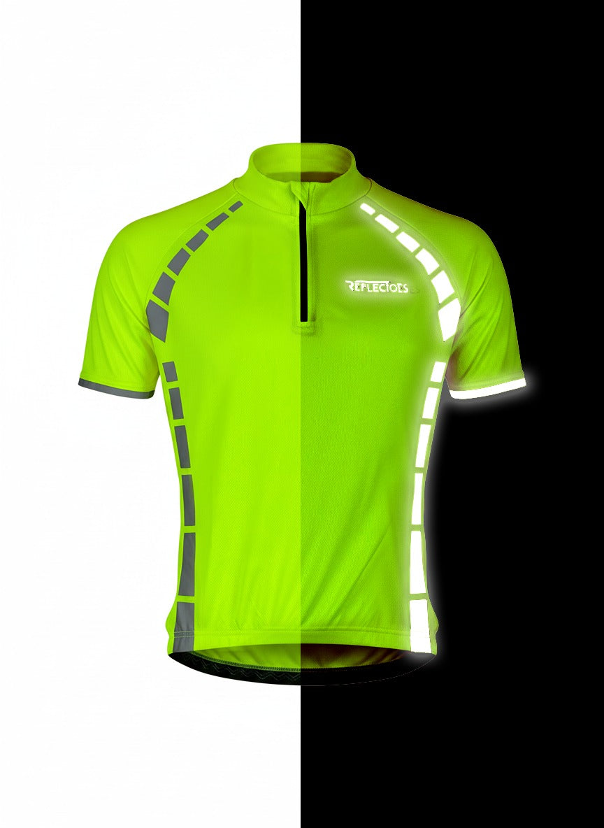 Reflective Cycling Jersey | Half Zip Fluorescent Shirt, 3 Pockets, Long or Short Sleeve