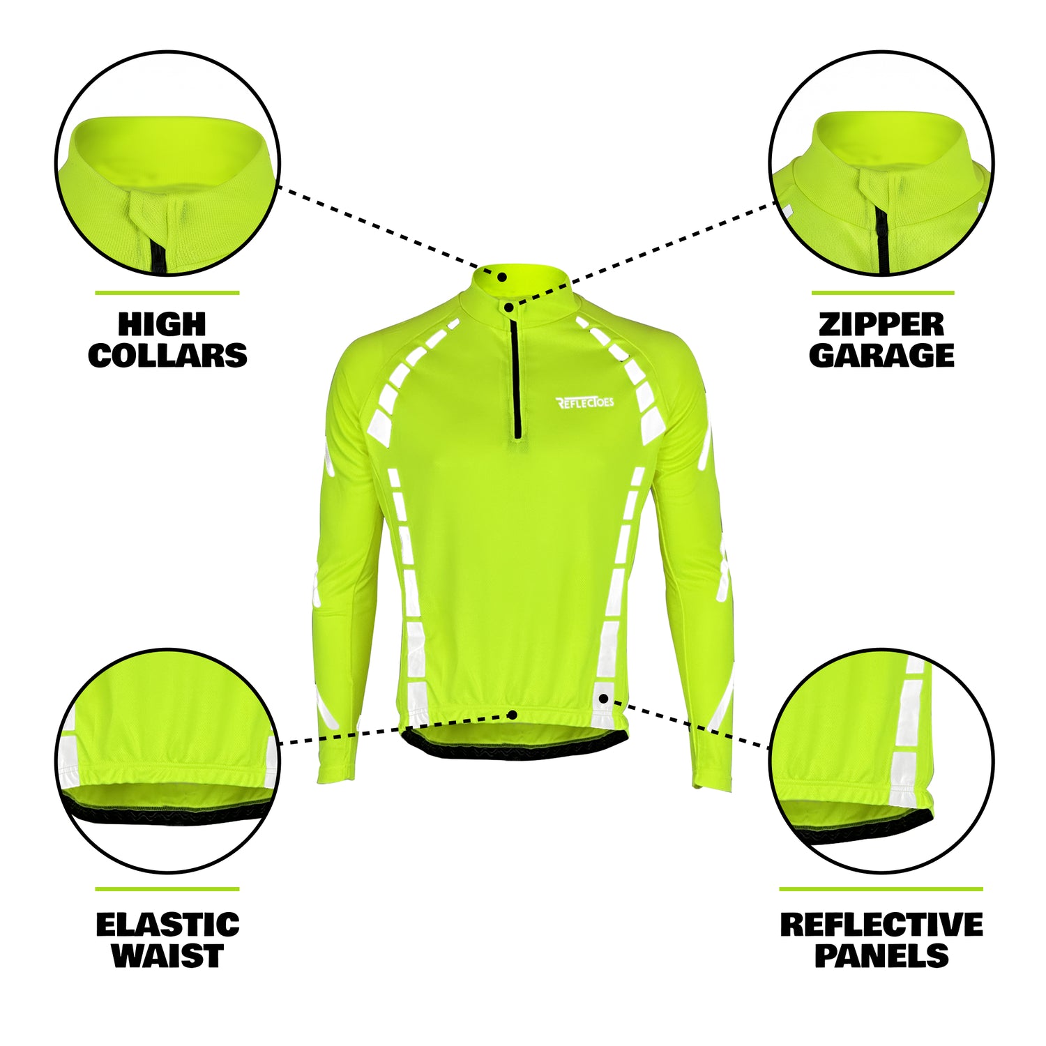 Reflective Half-Zip Cycling Jersey, High Visibility with Retroreflective Sleeves and Pockets