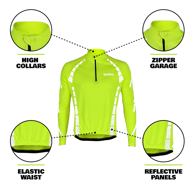 Reflective Half-Zip Cycling Jersey, High Visibility with Retroreflective Sleeves and Pockets