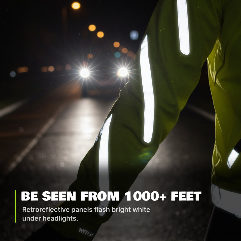 Reflective Rain Jacket - High Visibility Waterproof Cycling Jacket with Hood & Pockets