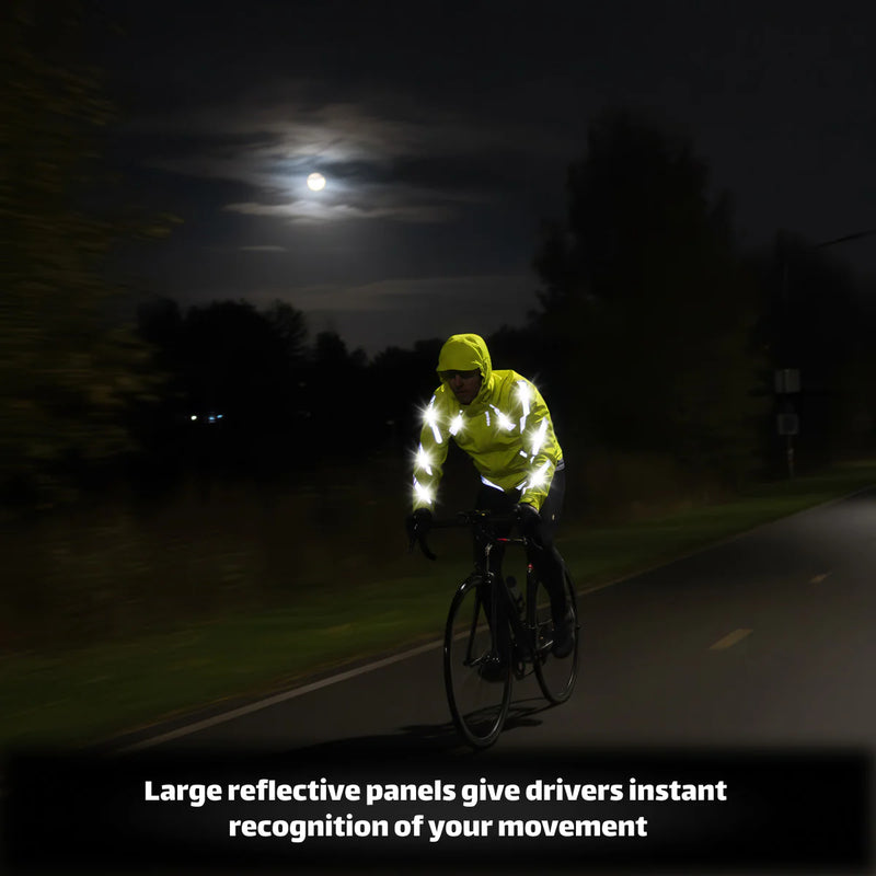 Reflective Rain Jacket - High Visibility Waterproof Cycling Jacket with Hood & Pockets
