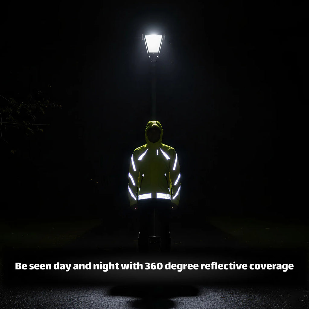 Reflective Rain Jacket - High Visibility Waterproof Cycling Jacket with Hood & Pockets