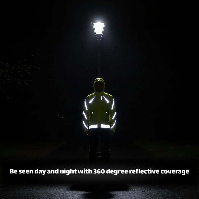 Reflective Rain Jacket - High Visibility Waterproof Cycling Jacket with Hood & Pockets