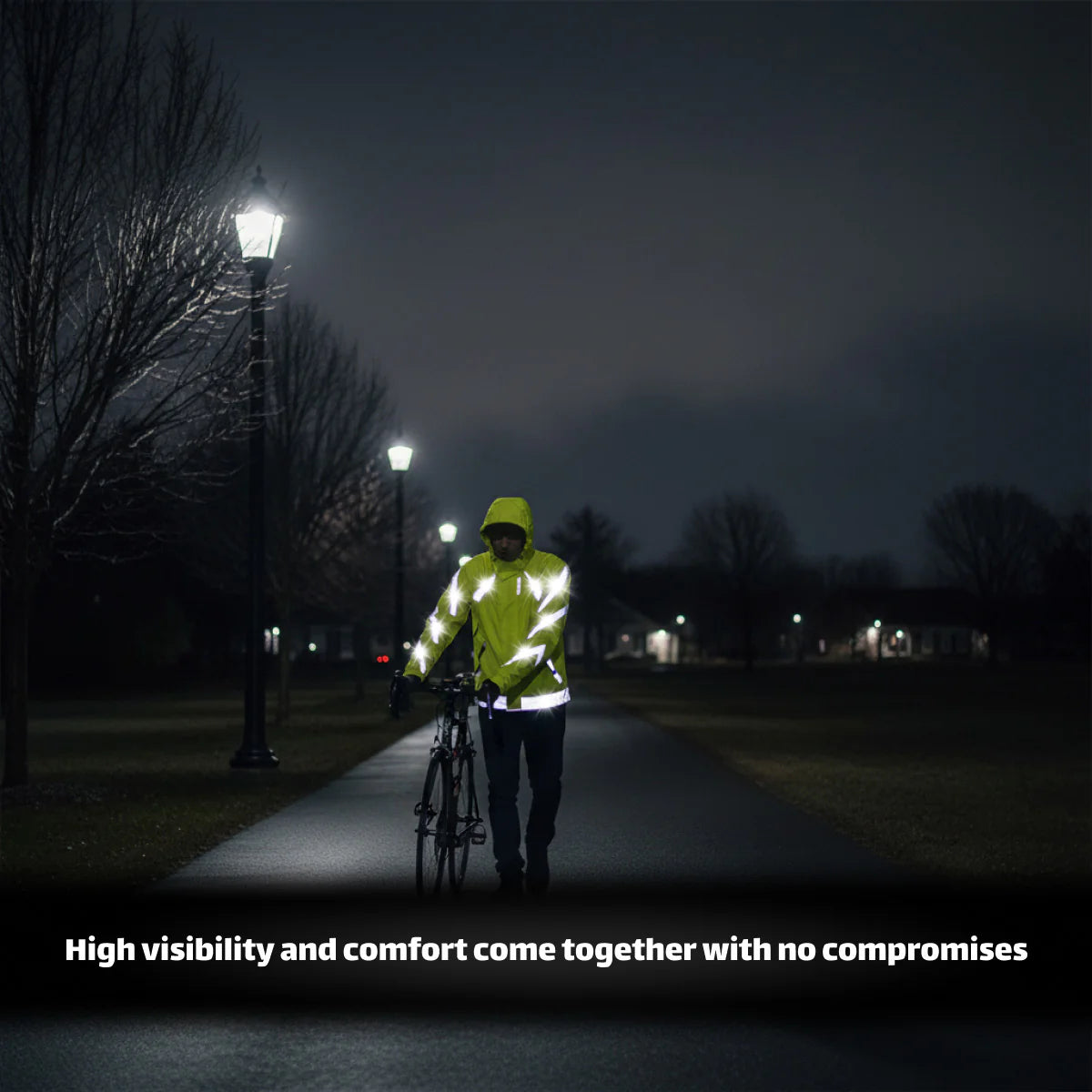 Reflective Rain Jacket - High Visibility Waterproof Cycling Jacket with Hood & Pockets