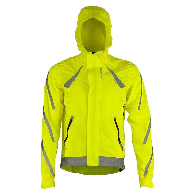 Reflective Rain Jacket - High Visibility Waterproof Cycling Jacket with Hood & Pockets