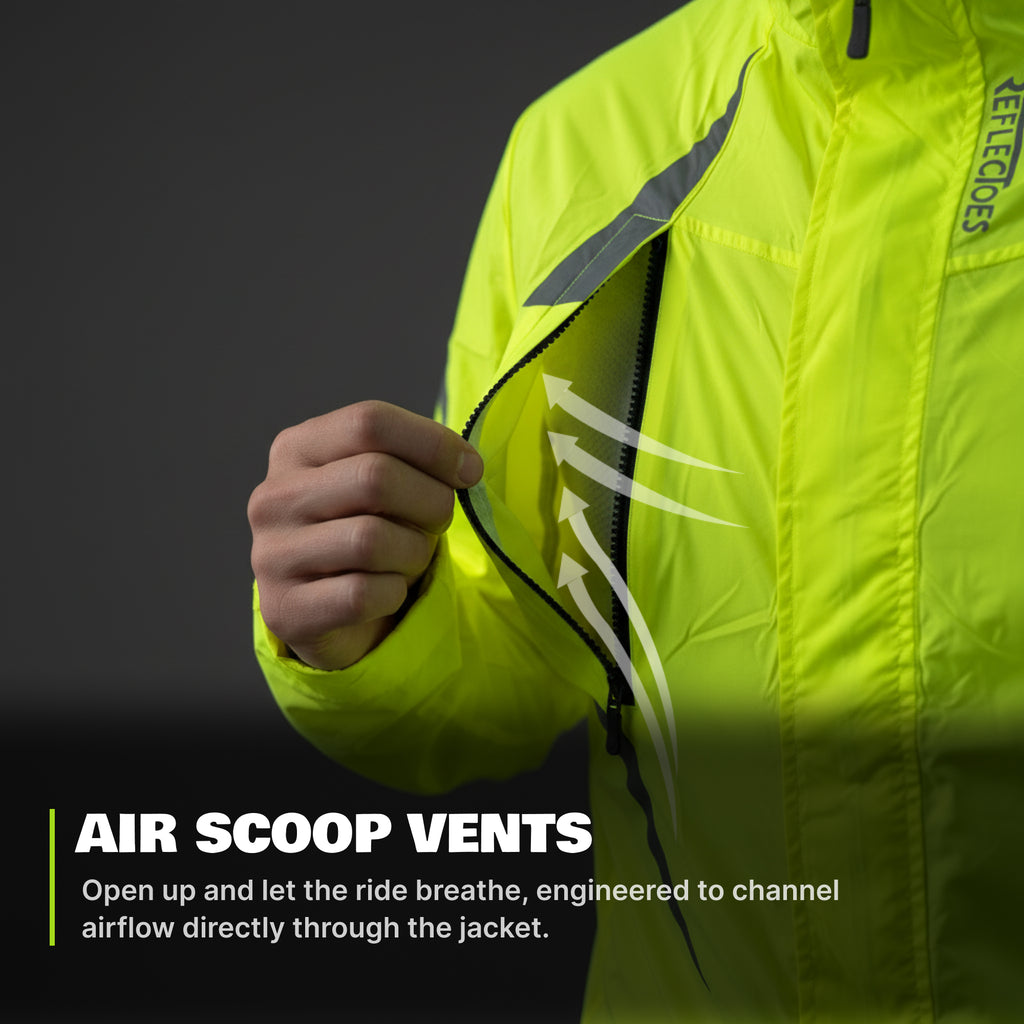 Reflective Rain Jacket - High Visibility Waterproof Cycling Jacket with Hood & Pockets