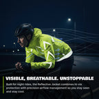 Reflective Rain Jacket - High Visibility Waterproof Cycling Jacket with Hood & Pockets