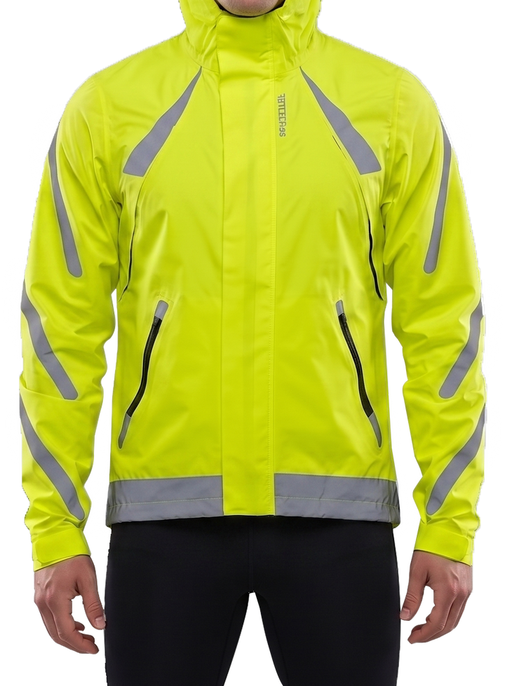 ReflecToes fluorescent yellow jacket in daylight