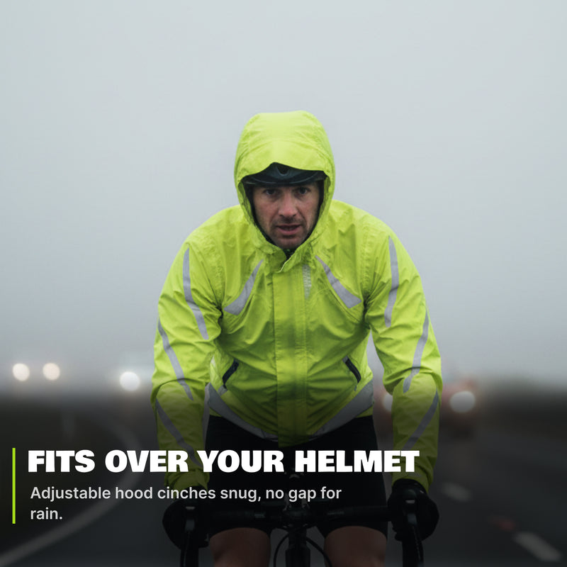 Reflective Rain Jacket - High Visibility Waterproof Cycling Jacket with Hood & Pockets