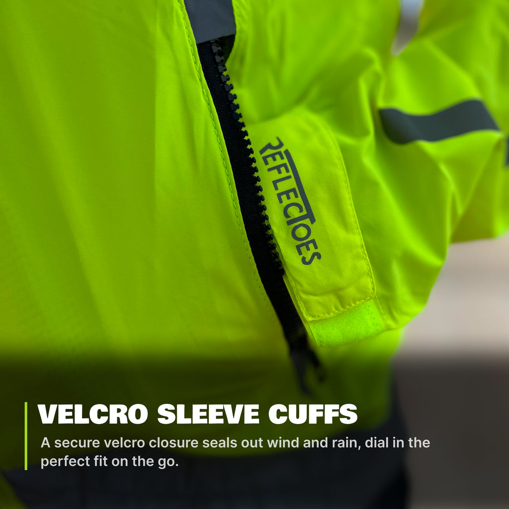 Reflective Rain Jacket - High Visibility Waterproof Cycling Jacket with Hood & Pockets