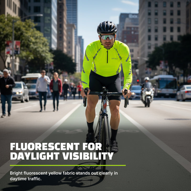 Reflective Half-Zip Cycling Jersey, High Visibility with Retroreflective Sleeves and Pockets