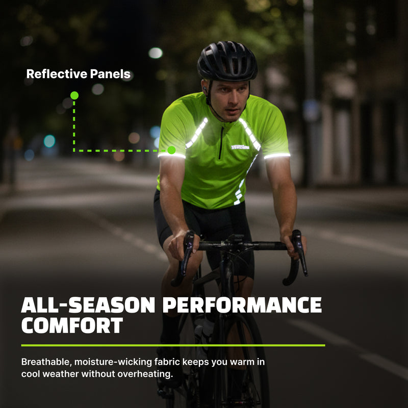 Reflective Half-Zip Cycling Jersey, High Visibility with Retroreflective Sleeves and Pockets