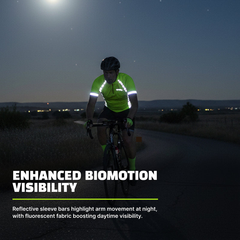Reflective Half-Zip Cycling Jersey, High Visibility with Retroreflective Sleeves and Pockets