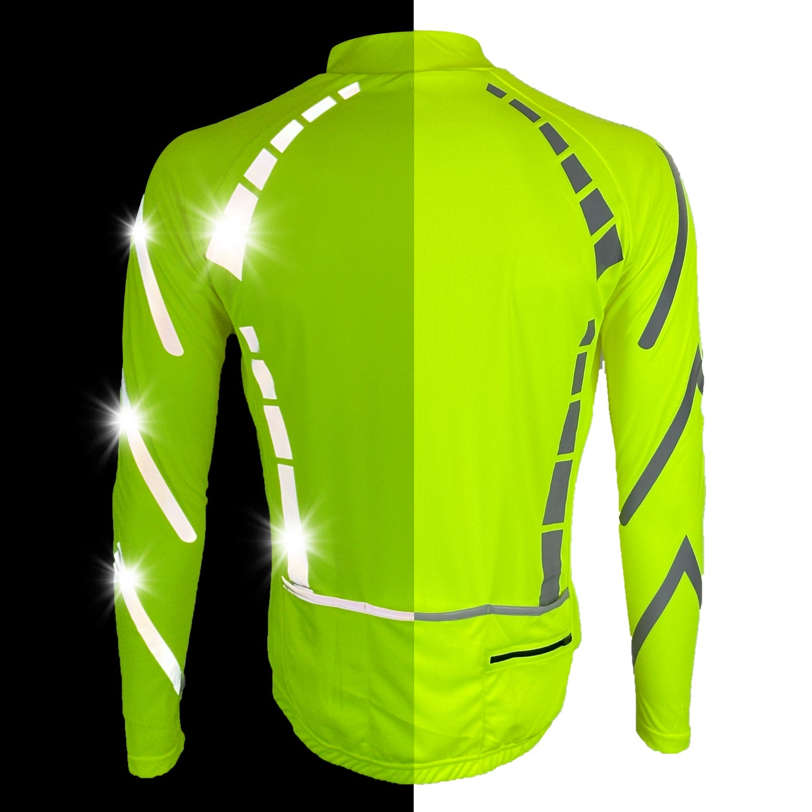 Reflective Cycling Jersey | Half Zip Fluorescent Shirt, 3 Pockets, Long or Short Sleeve