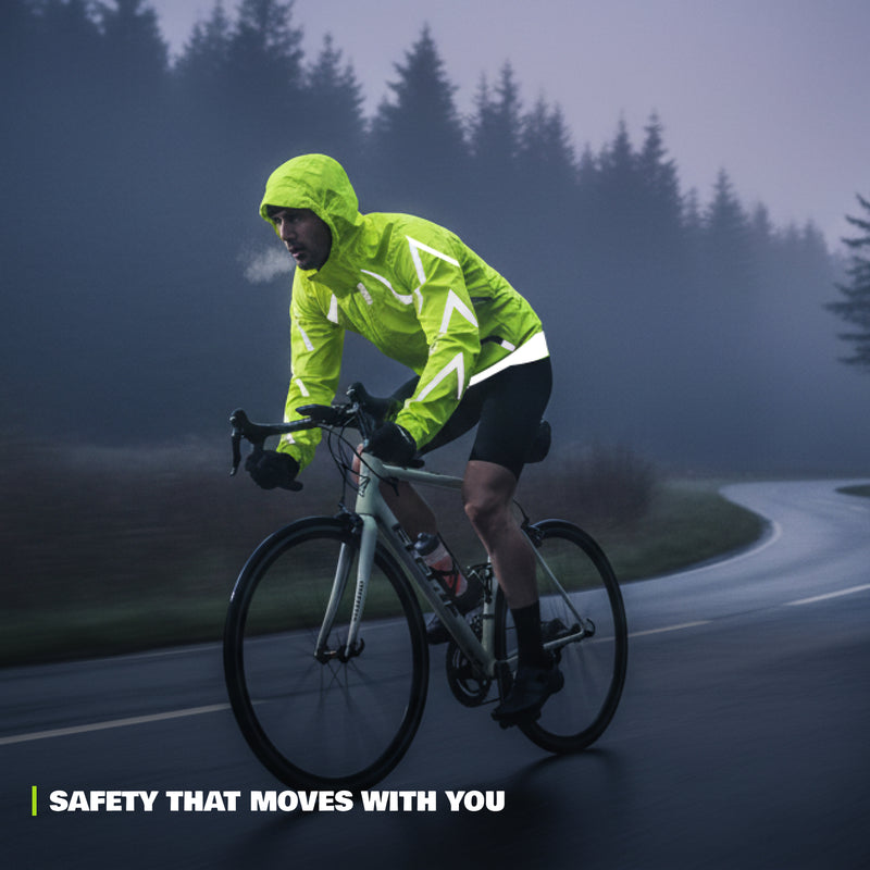 Reflective Rain Jacket - High Visibility Waterproof Cycling Jacket with Hood & Pockets