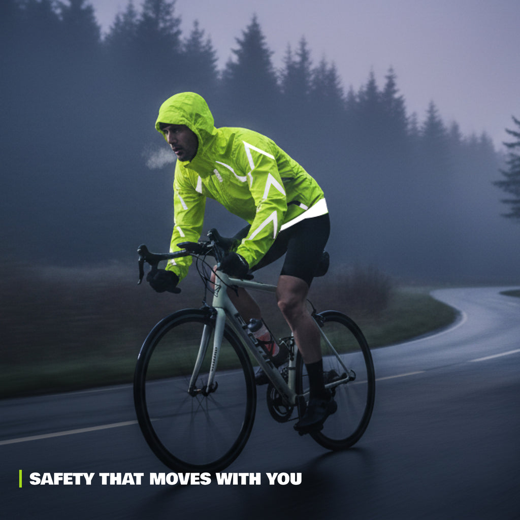 Reflective Rain Jacket - High Visibility Waterproof Cycling Jacket with Hood & Pockets