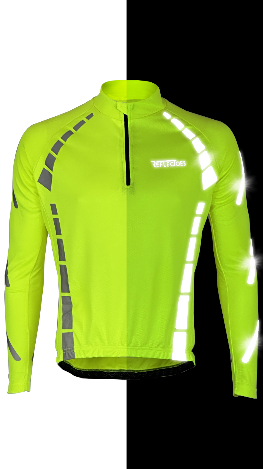Reflective Cycling Jersey | High Visibility Fluorescent Half-Zip with Retroreflective Panels and 3 Rear Pockets
