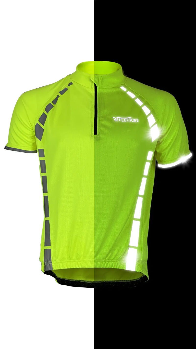 Reflective Half-Zip Cycling Jersey, High Visibility with Retroreflective Sleeves and Pockets