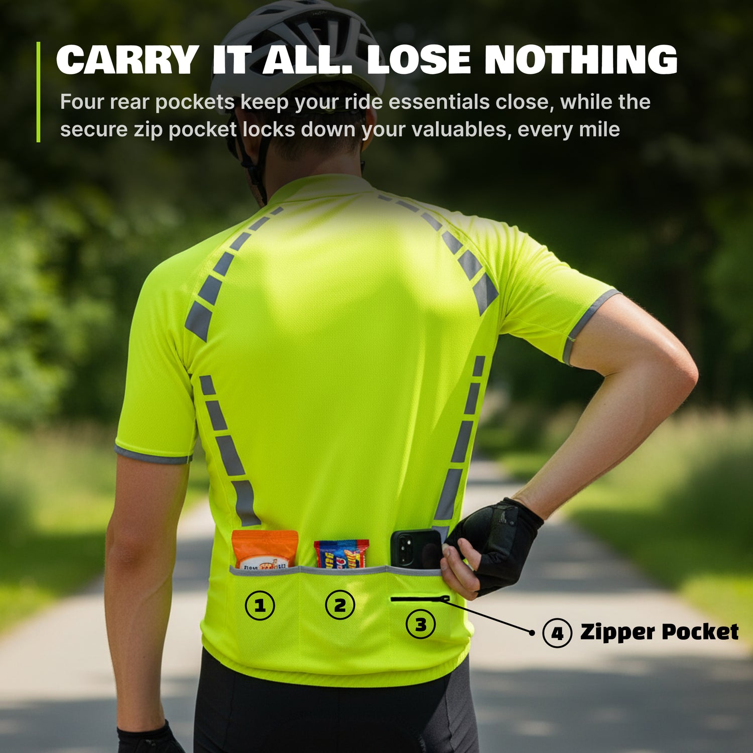 Reflective Half-Zip Cycling Jersey, High Visibility with Retroreflective Sleeves and Pockets