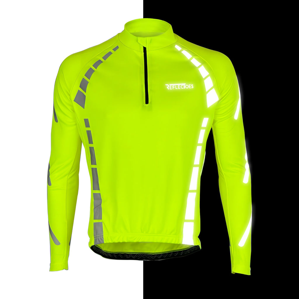 Reflective Cycling Jersey | Half Zip Fluorescent Shirt, 3 Pockets, Long or Short Sleeve