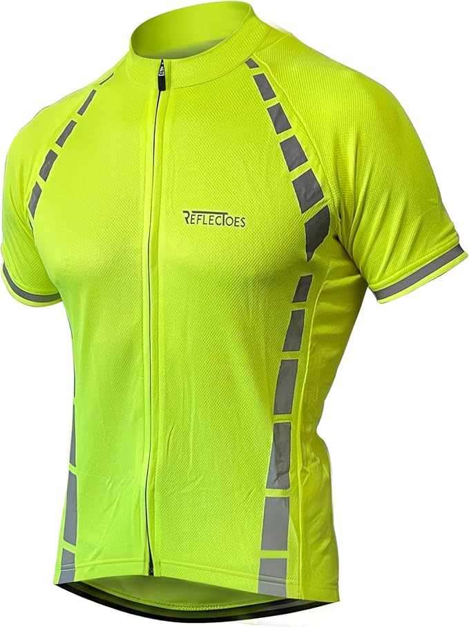 ReflecToes Hi-Vis Cycling Jersey for Men | Short Sleeve Half-Zip Bike Shirt with 360° Reflective Biomotion | Breathable, Moisture-Wicking Fabric for Road & Commuting
