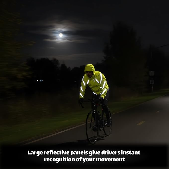 Reflective Jacket for Men & Women - Waterproof and Windbreaker Jacket with Hood, Back Pocket & Vents