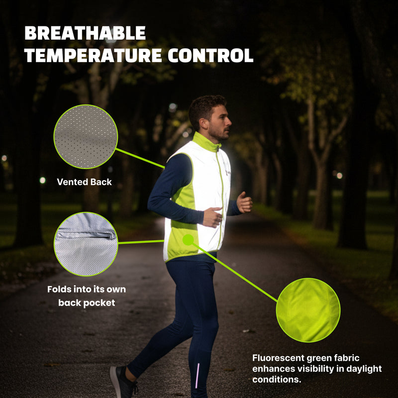 Reflective Packable Running Vest - High Visibility Windbreaker for Cycling