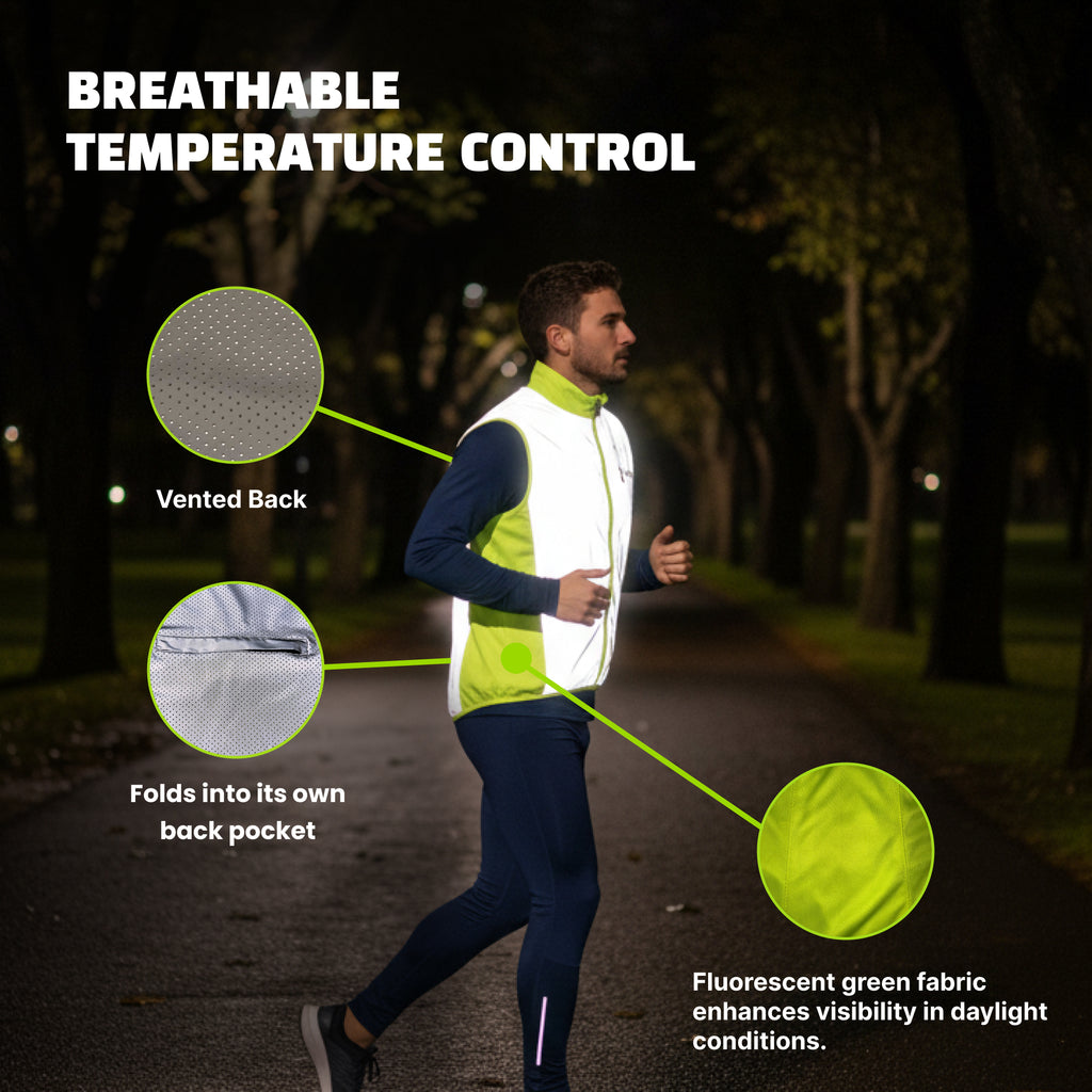 Reflective Packable Running Vest - High Visibility Windbreaker for Cycling