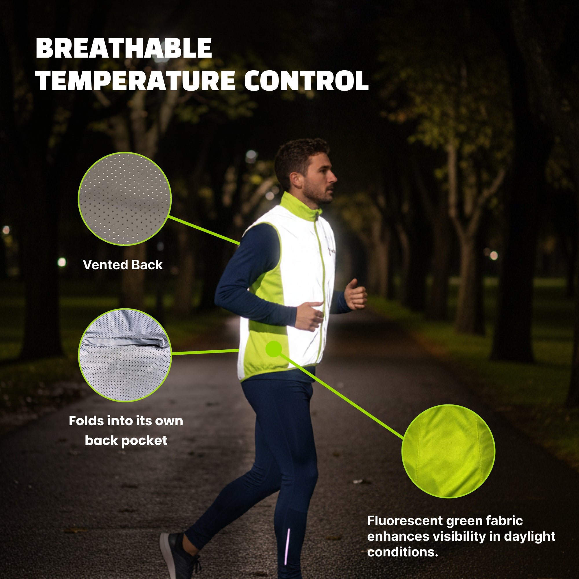 Reflective Packable Running Vest - High Visibility Windbreaker for Cycling