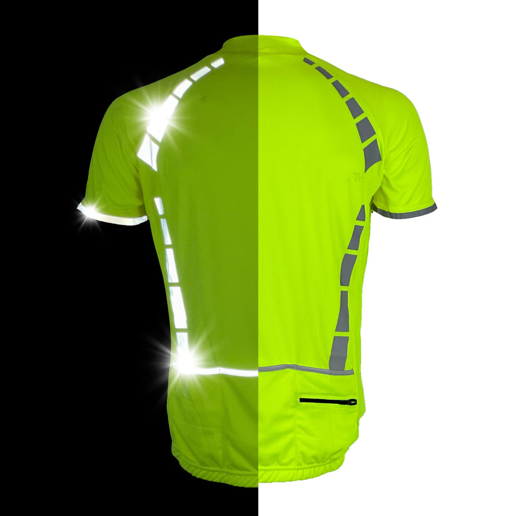 Reflective Cycling Jersey | Half Zip Fluorescent Shirt, 3 Pockets, Long or Short Sleeve