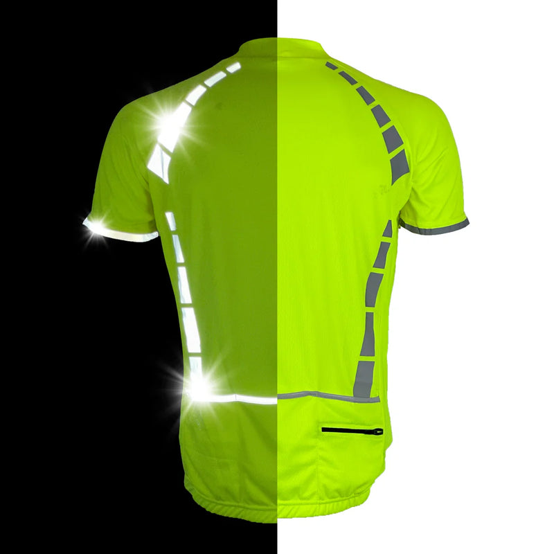 Reflective Half-Zip Cycling Jersey, High Visibility with Retroreflective Sleeves and Pockets