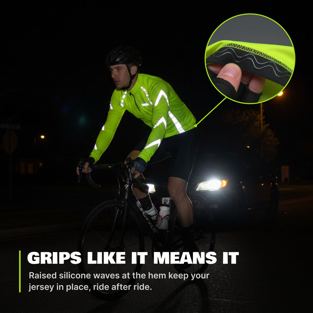 Reflective Half-Zip Cycling Jersey, High Visibility with Retroreflective Sleeves and Pockets