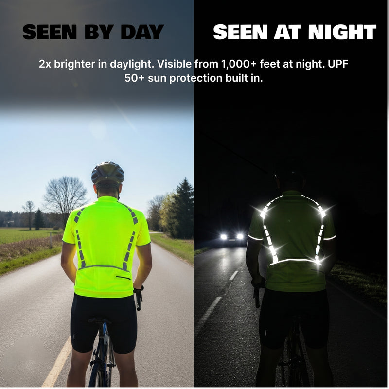 Reflective Half-Zip Cycling Jersey, High Visibility with Retroreflective Sleeves and Pockets