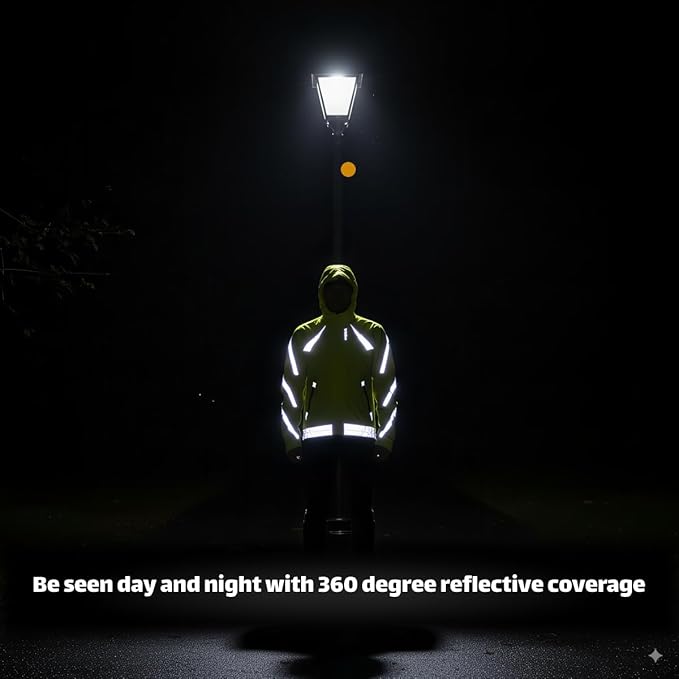 Reflective Jacket for Men & Women - Waterproof and Windbreaker Jacket with Hood, Back Pocket & Vents