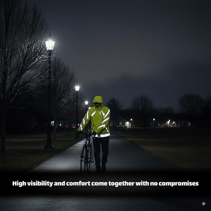 Reflective Rain Jacket – Fluorescent Waterproof Jacket with Hood & Pockets