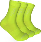 Three neon yellow-green ReflecToes crew socks stacked on white background